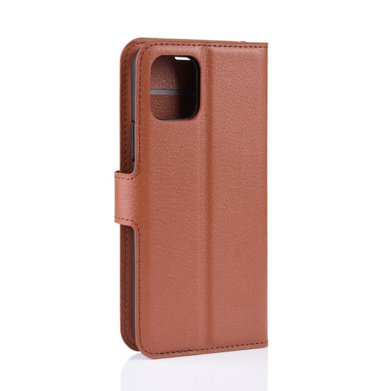 Litchi PU bőr pénztárca tok iPhone 11 Pro 5.8-hoz - barna