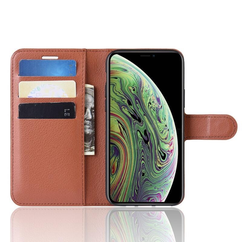 Litchi PU bőr pénztárca tok iPhone 11 Pro 5.8-hoz - barna