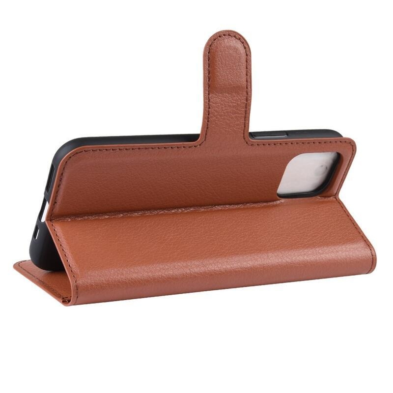 Litchi PU bőr pénztárca tok iPhone 11 Pro 5.8-hoz - barna