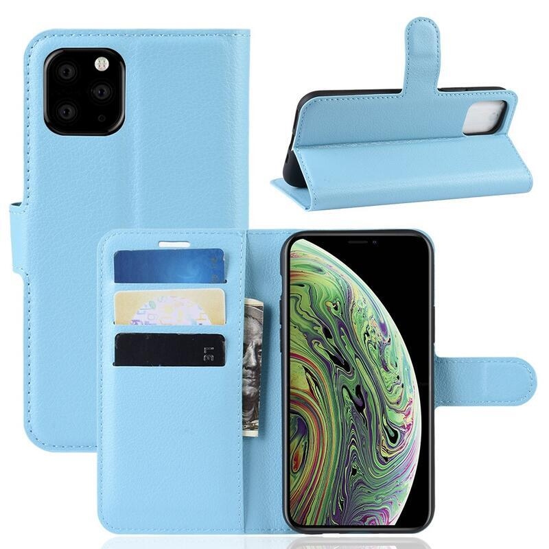 Litchi PU bőr pénztárca tok iPhone 11 Pro 5.8 készülékhez - kék