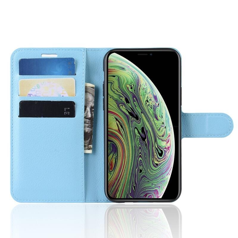 Litchi PU bőr pénztárca tok iPhone 11 Pro 5.8 készülékhez - kék