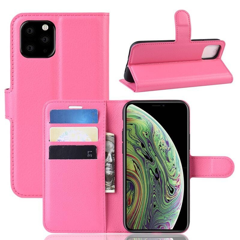 Litchi PU bőr pénztárca tok iPhone 11 Pro 5.8-hoz - rózsaszínű