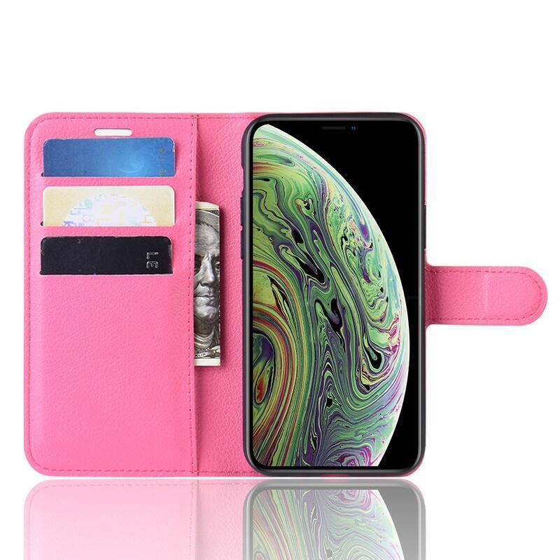 Litchi PU bőr pénztárca tok iPhone 11 Pro 5.8-hoz - rózsaszínű