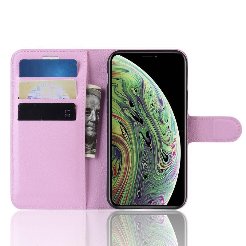 Litchi PU bőr pénztárca tok iPhone 11 Pro 5.8 - rózsaszín - rózsaszín
