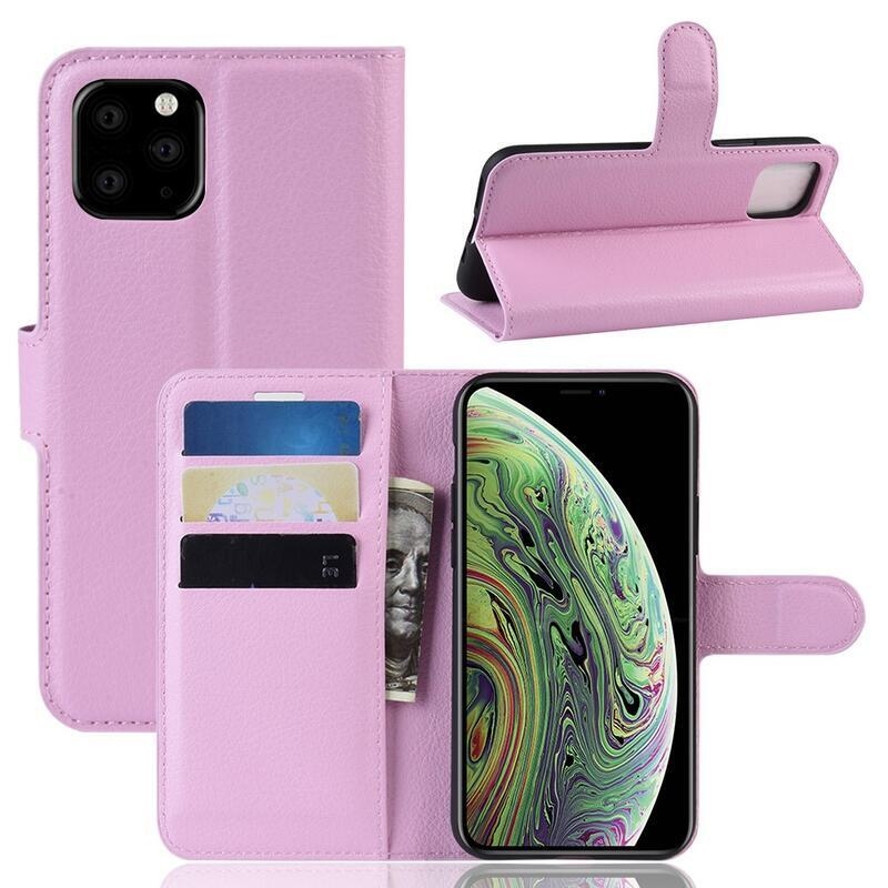 Litchi PU bőr pénztárca tok iPhone 11 Pro 5.8 - rózsaszín - rózsaszín