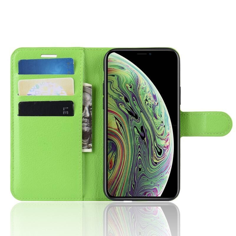 Litchi PU bőr pénztárca tok iPhone 11 Pro 5.8-hoz - zöld