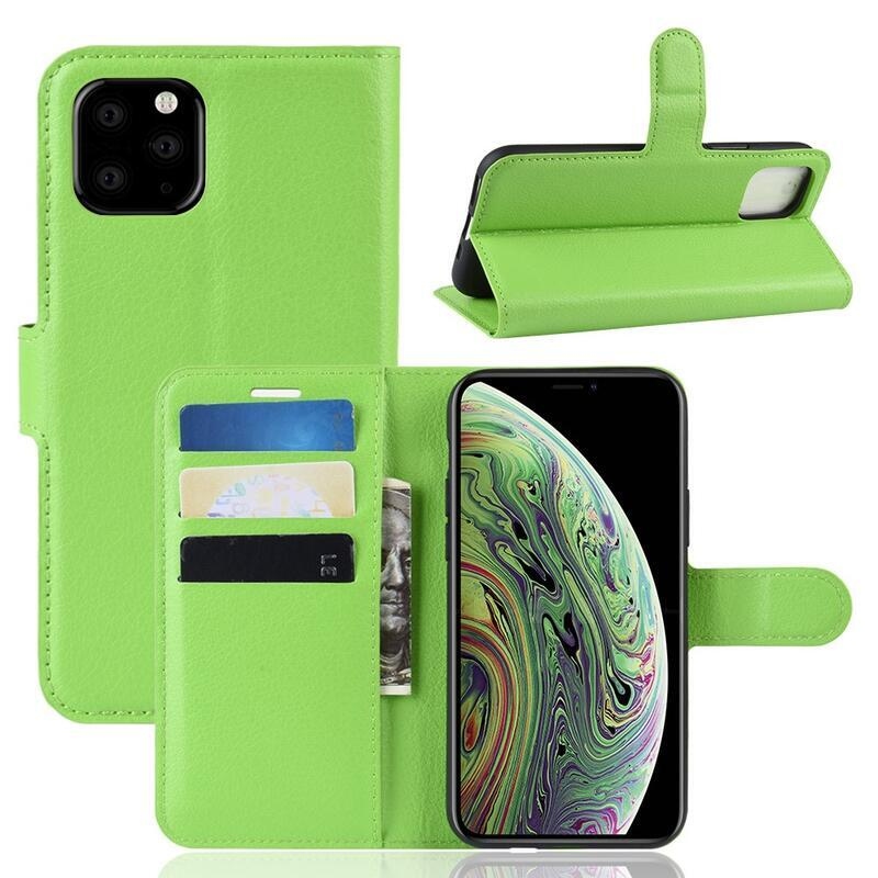 Litchi PU bőr pénztárca tok iPhone 11 Pro 5.8-hoz - zöld