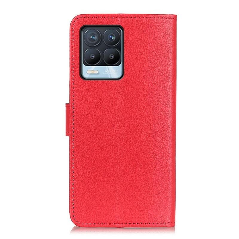 Litchi PU bőr pénztárca tok a Realme 8/8 Pro-hoz - piros