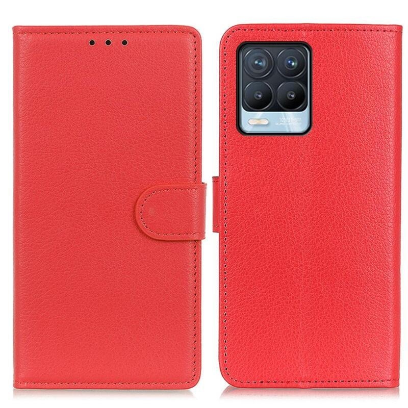Litchi PU bőr pénztárca tok a Realme 8/8 Pro-hoz - piros