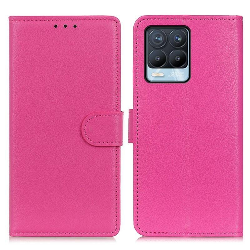 Litchi PU bőr pénztárca tok Realme 8/8 Pro - rózsaszínű
