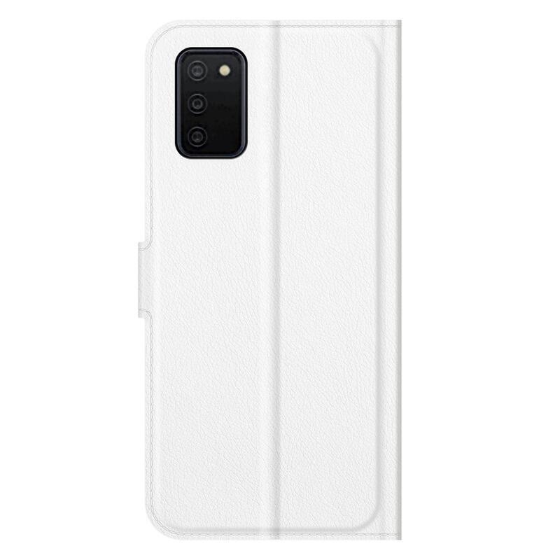 Litchi PU bőr pénztárca tok Samsung Galaxy A03s (166.6 x 75.9 x 9.1mm) - fehér