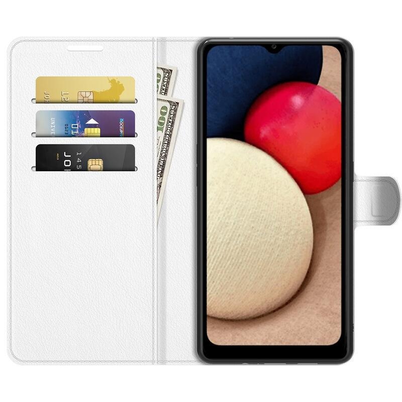 Litchi PU bőr pénztárca tok Samsung Galaxy A03s (166.6 x 75.9 x 9.1mm) - fehér