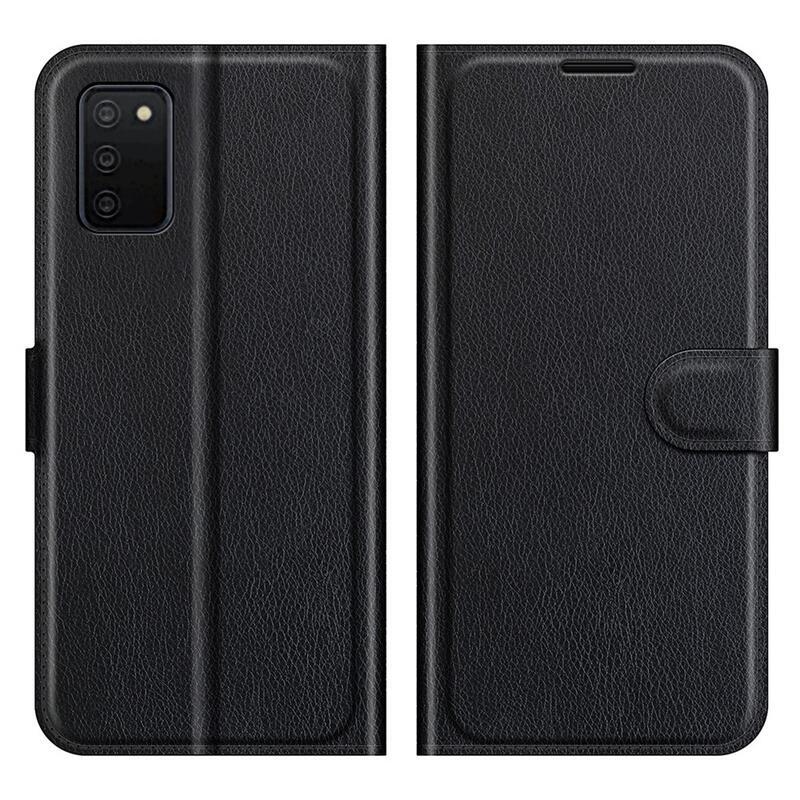 Litchi PU bőr pénztárca tok Samsung Galaxy A03s (166.6 x 75.9 x 9.1mm) - fekete