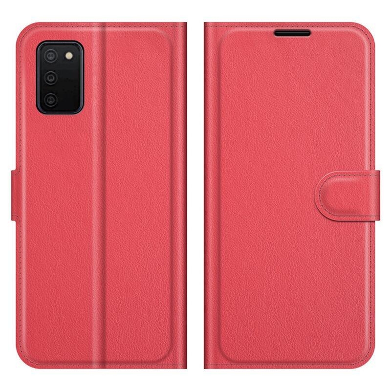 Litchi PU bőr pénztárca tok Samsung Galaxy A03s (166.6 x 75.9 x 9.1mm) - piros