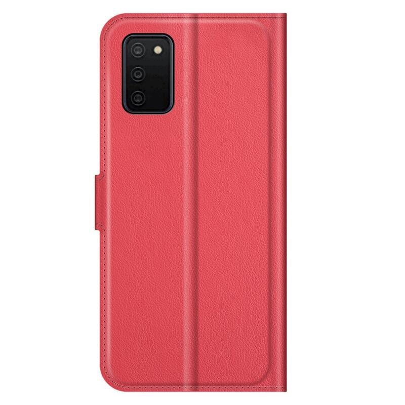Litchi PU bőr pénztárca tok Samsung Galaxy A03s (166.6 x 75.9 x 9.1mm) - piros