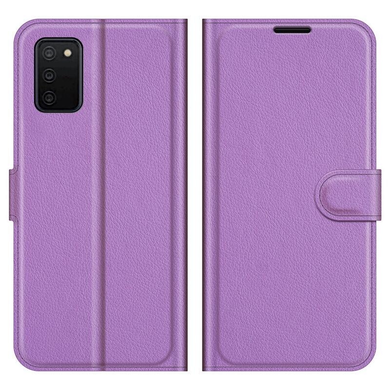 Litchi PU bőr pénztárca tok Samsung Galaxy A03s (166.6 x 75.9 x 9.1mm) - lila