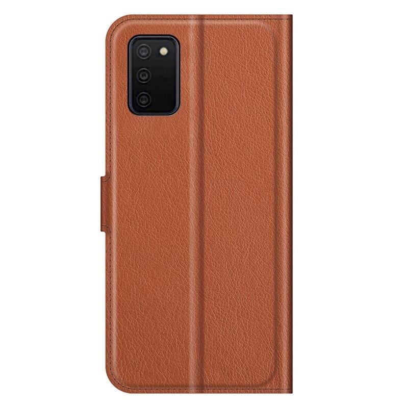Litchi PU bőr pénztárca tok Samsung Galaxy A03s (166.6 x 75.9 x 9.1mm) - barna