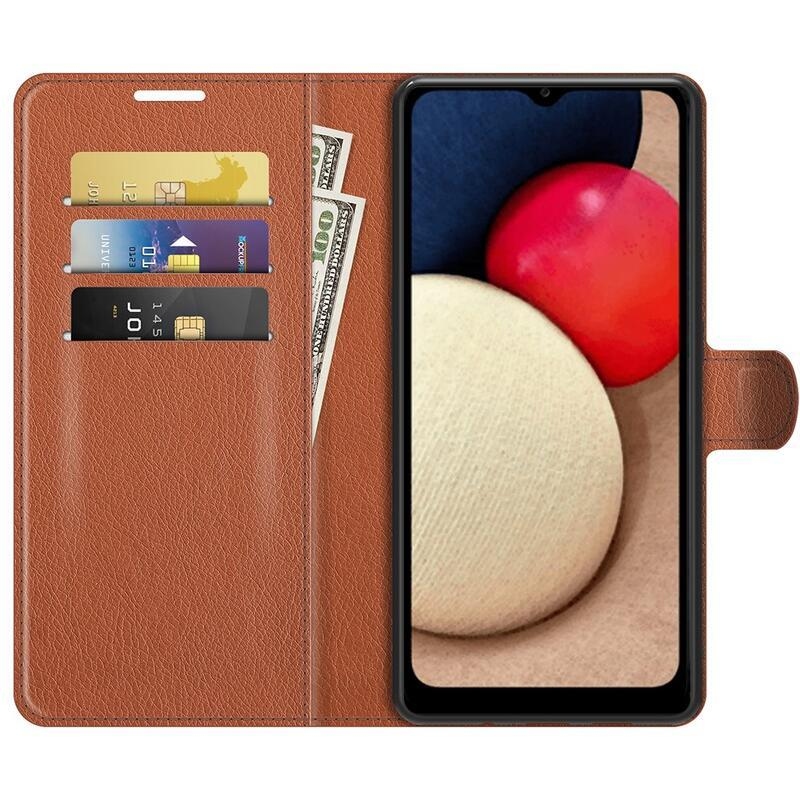 Litchi PU bőr pénztárca tok Samsung Galaxy A03s (166.6 x 75.9 x 9.1mm) - barna