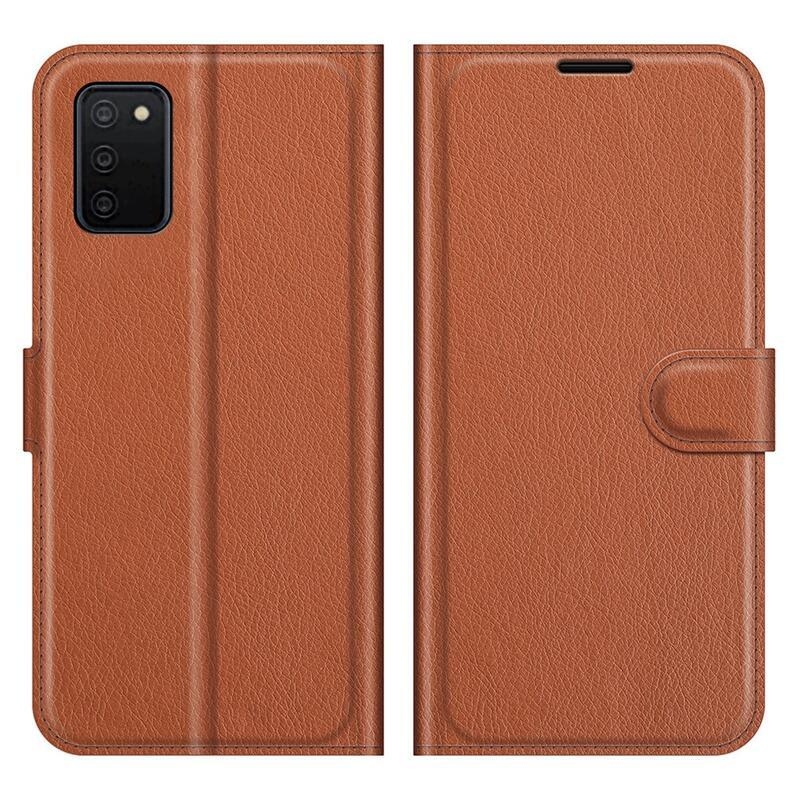 Litchi PU bőr pénztárca tok Samsung Galaxy A03s (166.6 x 75.9 x 9.1mm) - barna