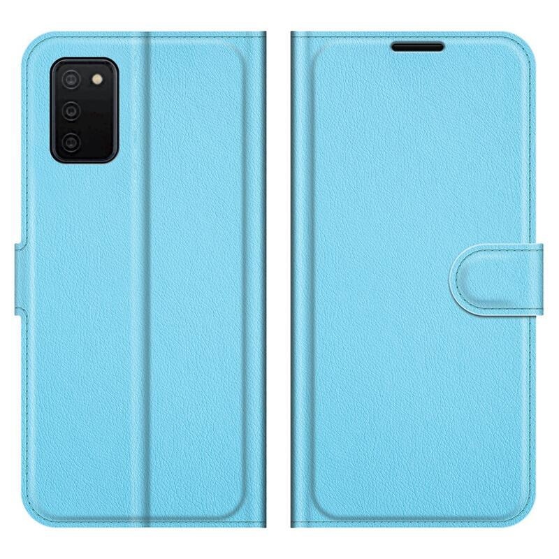 Litchi PU bőr pénztárca tok Samsung Galaxy A03s (166,6 x 75,9 x 9,1mm) - kék