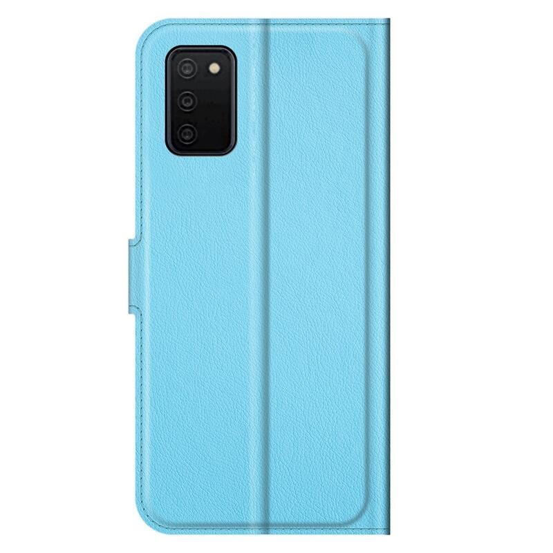 Litchi PU bőr pénztárca tok Samsung Galaxy A03s (166,6 x 75,9 x 9,1mm) - kék