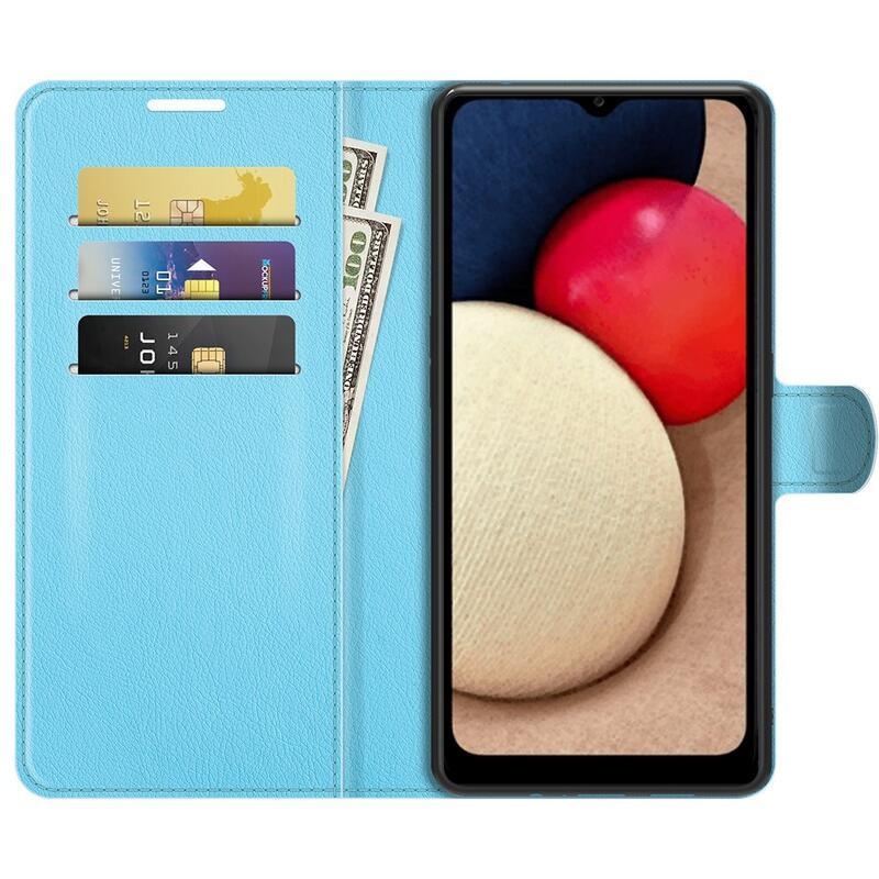 Litchi PU bőr pénztárca tok Samsung Galaxy A03s (166,6 x 75,9 x 9,1mm) - kék