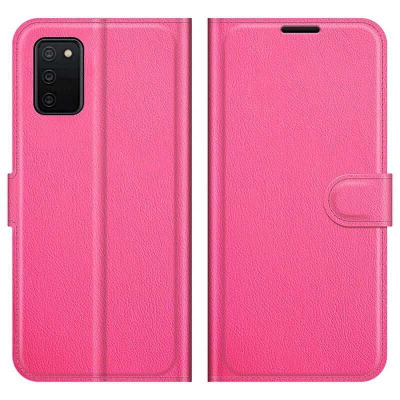 Litchi PU bőr pénztárca tok Samsung Galaxy A03s (166.6 x 75.9 x 9.1mm) - rózsaszínű