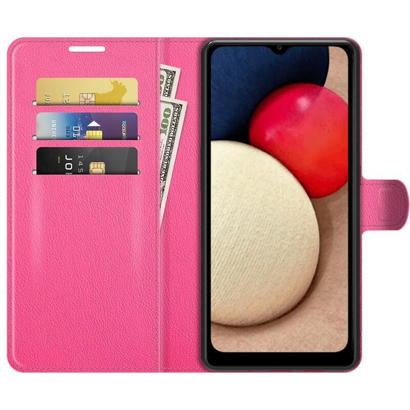 Litchi PU bőr pénztárca tok Samsung Galaxy A03s (166.6 x 75.9 x 9.1mm) - rózsaszínű