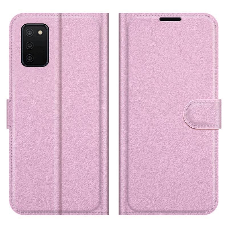 Litchi PU bőr pénztárca tok Samsung Galaxy A03s (166.6 x 75.9 x 9.1mm) - rózsaszínű