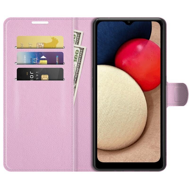 Litchi PU bőr pénztárca tok Samsung Galaxy A03s (166.6 x 75.9 x 9.1mm) - rózsaszínű