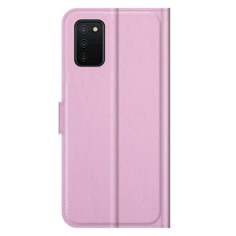 Litchi PU bőr pénztárca tok Samsung Galaxy A03s (166.6 x 75.9 x 9.1mm) - rózsaszínű