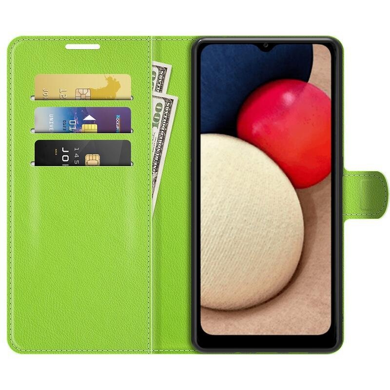 Litchi PU bőr pénztárca tok Samsung Galaxy A03s (166.6 x 75.9 x 9.1mm) - zöld