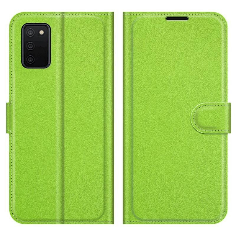 Litchi PU bőr pénztárca tok Samsung Galaxy A03s (166.6 x 75.9 x 9.1mm) - zöld