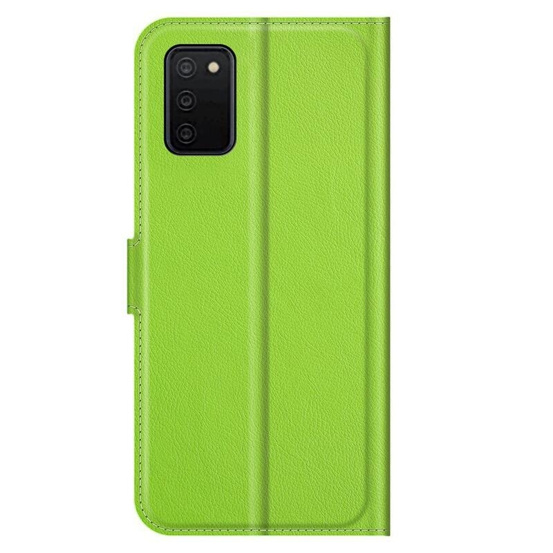 Litchi PU bőr pénztárca tok Samsung Galaxy A03s (166.6 x 75.9 x 9.1mm) - zöld