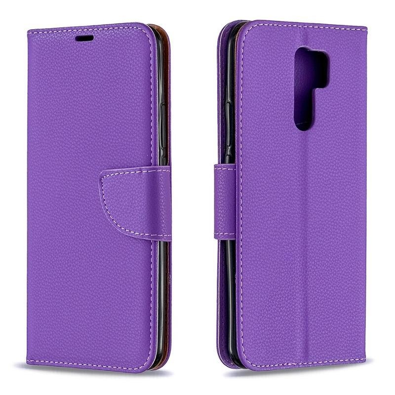 Litchi PU bőr pénztárca tok Xiaomi Redmi 9-hez - lila