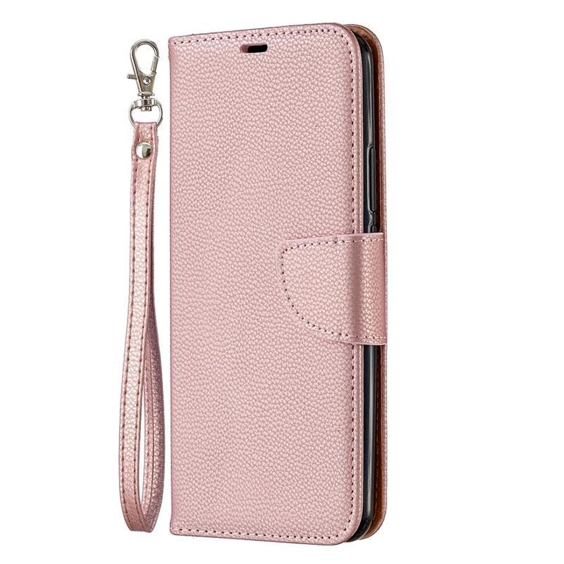 Litchi PU bőr pénztárca tok Xiaomi Redmi 9-hez - rózsa arany