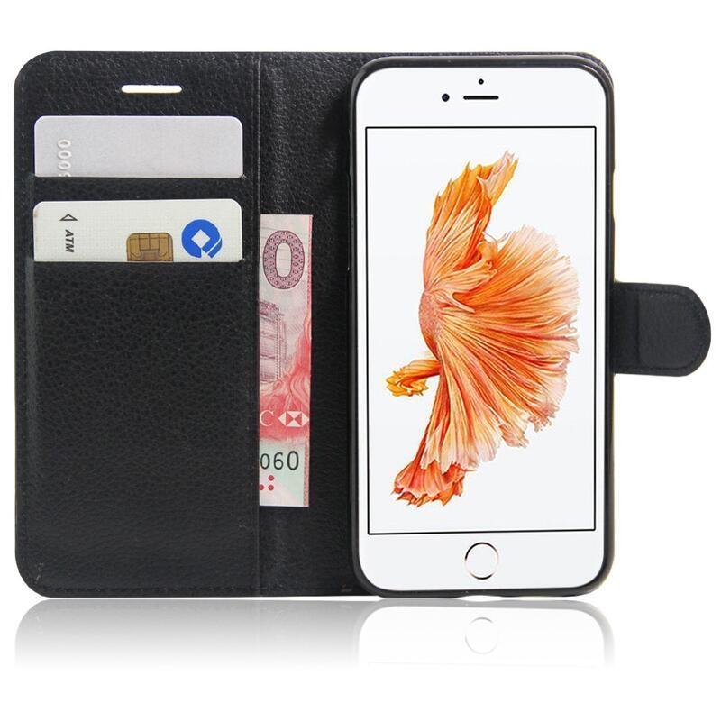 Litchi PU bőr pénztárca tok iPhone SE (2020)/7/8 készülékhez - fekete