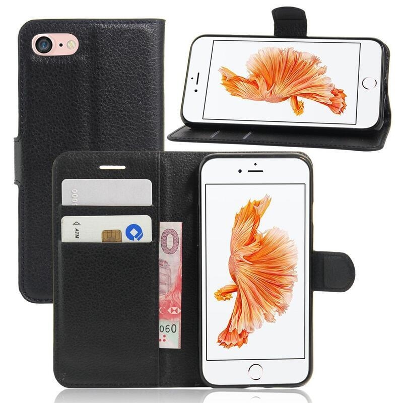 Litchi PU bőr pénztárca tok iPhone SE (2020)/7/8 készülékhez - fekete
