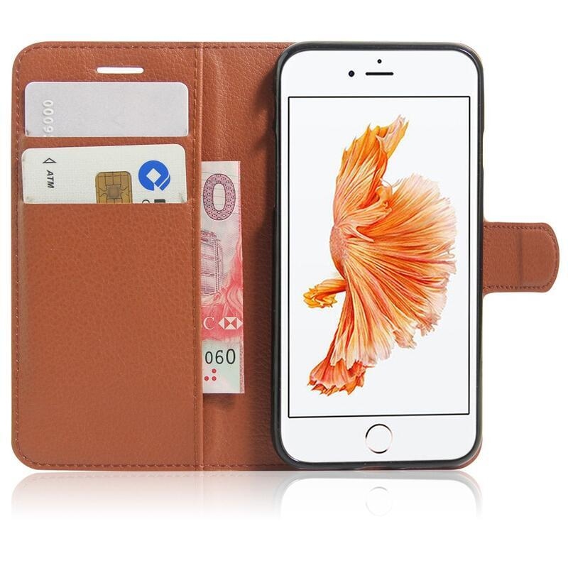 Litchi PU bőr pénztárca tok iPhone SE (2020)/7/8 készülékhez - barna