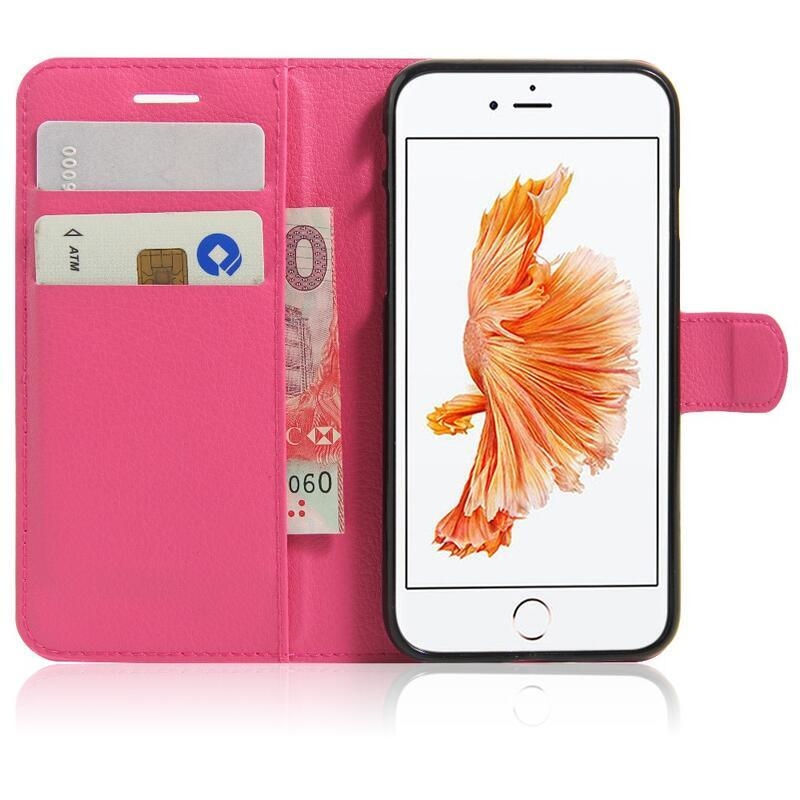 Litchi PU bőr pénztárca tok iPhone SE (2020)/7/8 készülékhez - rózsaszínű