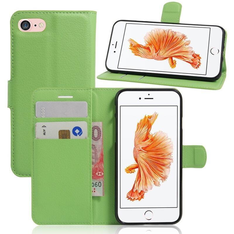 Litchi PU bőr pénztárca tok iPhone SE (2020)/7/8 készülékhez - zöld