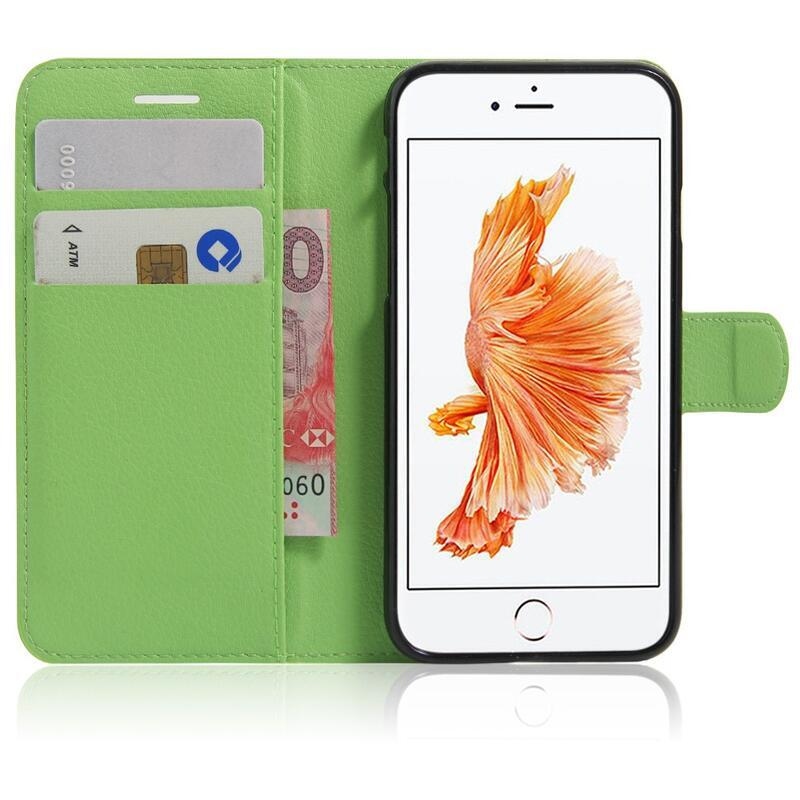Litchi PU bőr pénztárca tok iPhone SE (2020)/7/8 készülékhez - zöld