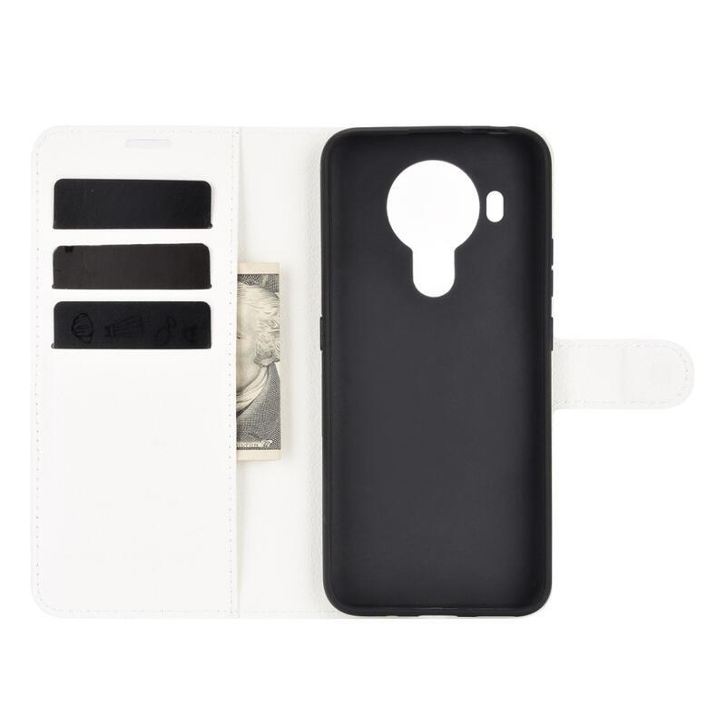 Litchi PU bőr pénztárca tok Nokia 5.4 mobiltelefonhoz - fehér