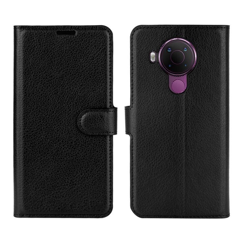 Litchi PU bőr pénztárca tok Nokia 5.4 mobiltelefonhoz - fekete