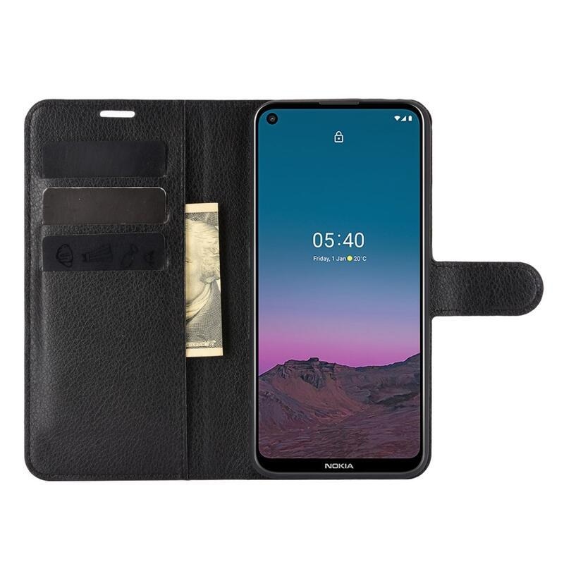 Litchi PU bőr pénztárca tok Nokia 5.4 mobiltelefonhoz - fekete