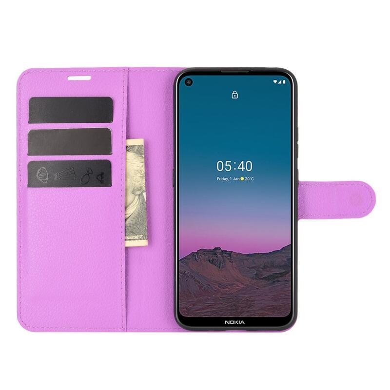 Litchi PU bőr pénztárca tok Nokia 5.4 mobiltelefonhoz - lila