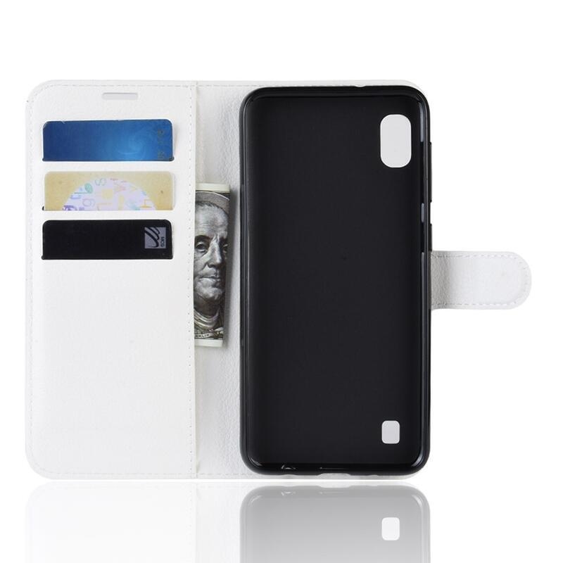Litchi PU bőr pénztárca tok mobiltelefonhoz Samsung Galaxy A10 - fehér