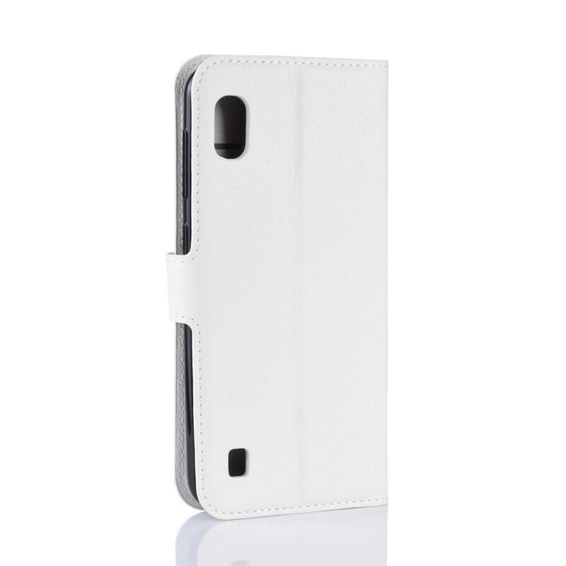 Litchi PU bőr pénztárca tok mobiltelefonhoz Samsung Galaxy A10 - fehér