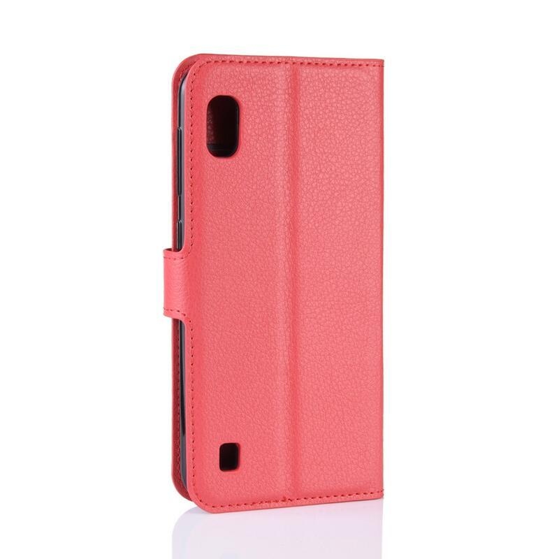 Litchi PU bőr pénztárca tok mobiltelefonhoz Samsung Galaxy A10 - piros