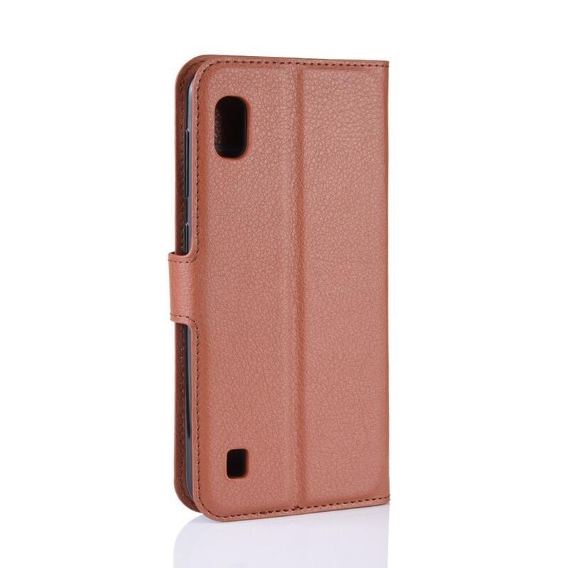 Litchi PU bőr pénztárca tok mobiltelefonhoz Samsung Galaxy A10 - barna